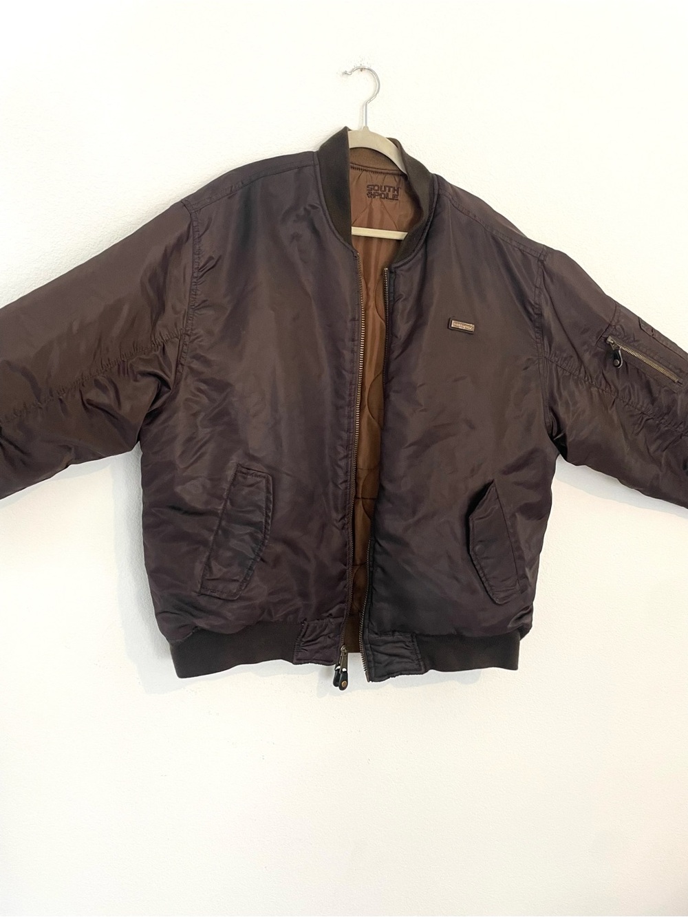 South Pole Brown Bomber Jacket with Quilted Tan Lining